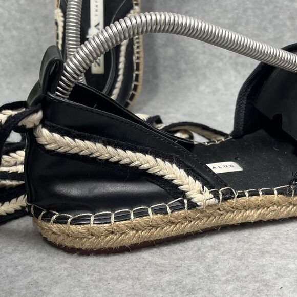 Zara Trafaluc Espadrille Flats Womens EU 40 Black White Lace Up Canvas Coastal - Picture 7 of 14